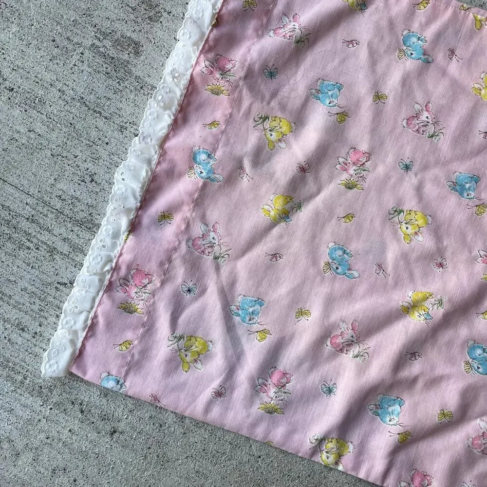 Vintage toddler bunny rabbit pillowcase pastel dainty lace girly kids